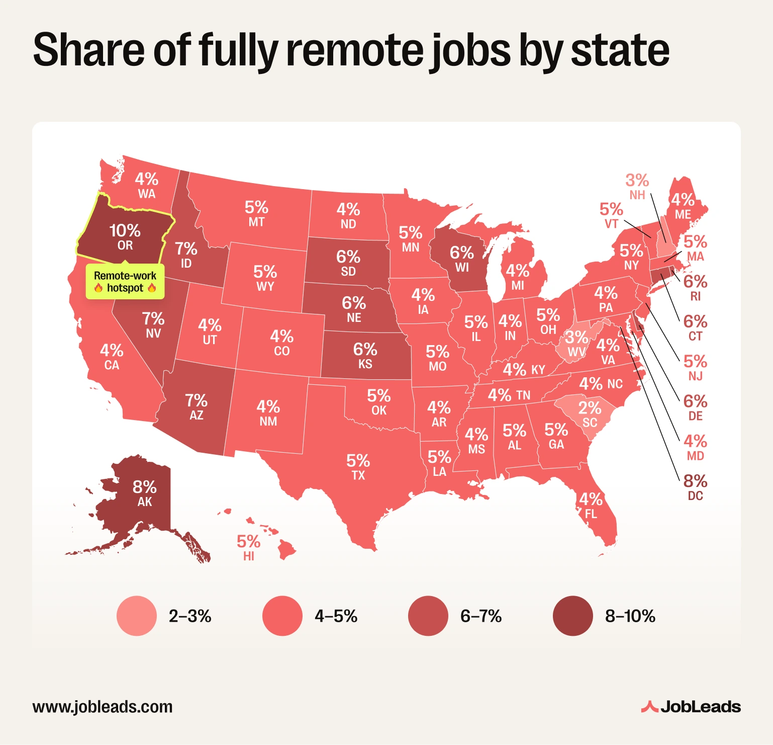 Map of remote work distribution in the United States